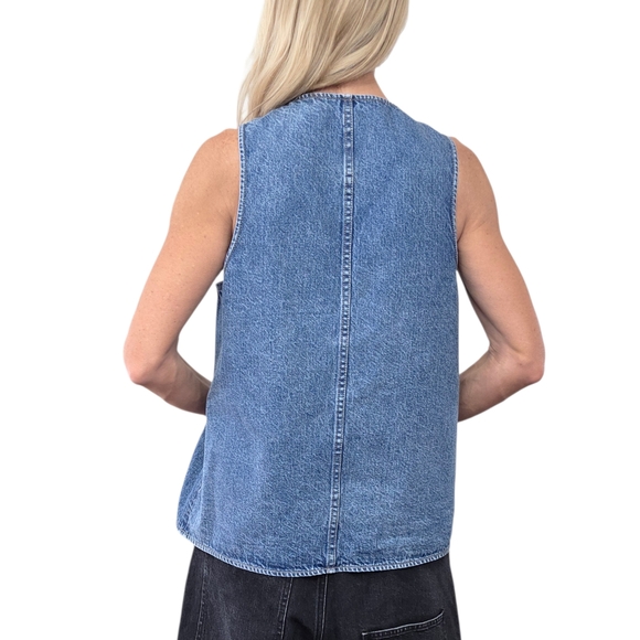 Tibi Denim Sleeveless Button Front Top Size 10 Minimalist Cotton - Picture 5 of 9